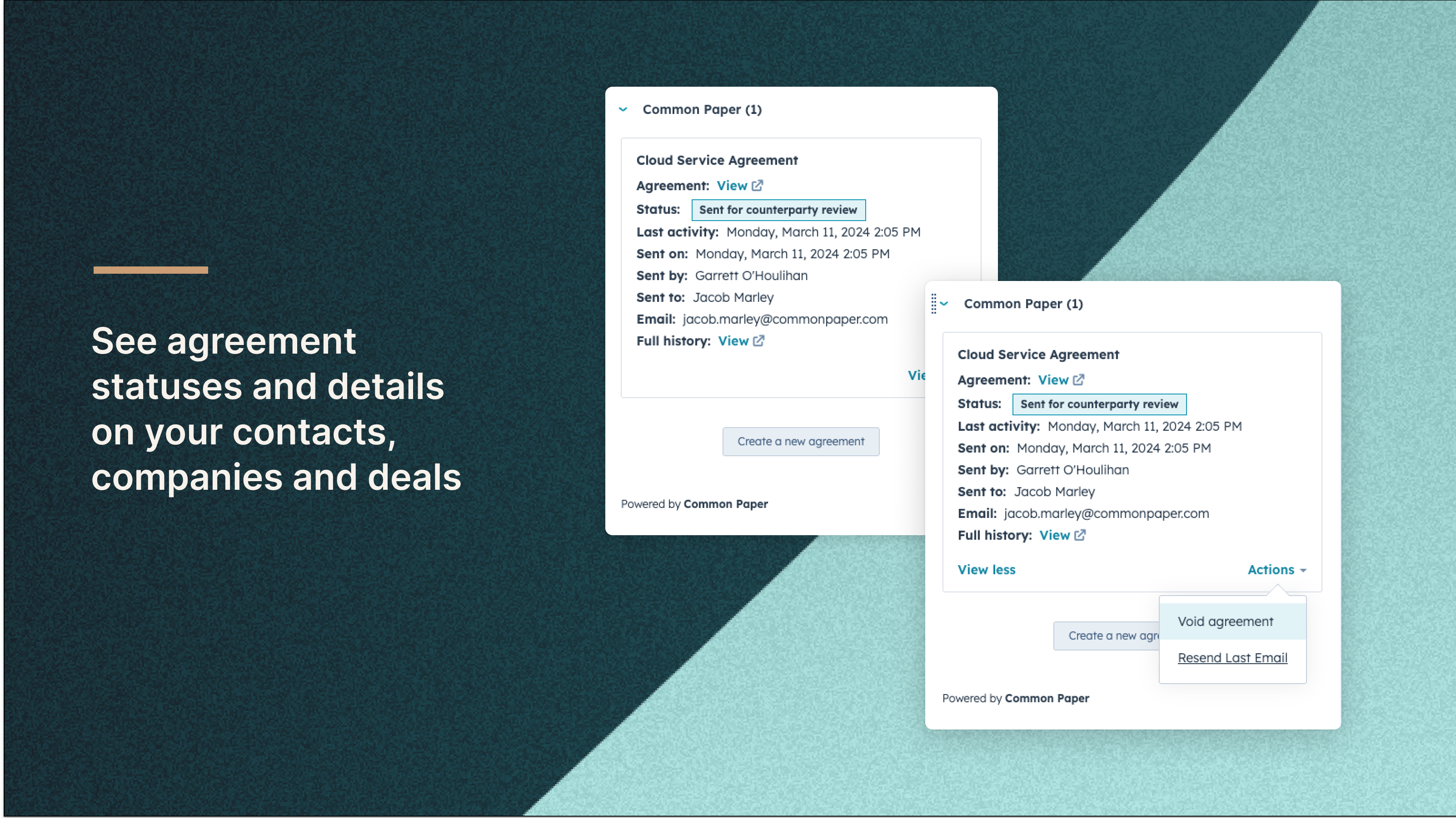 See agreement details on your contacts, companies and deals
